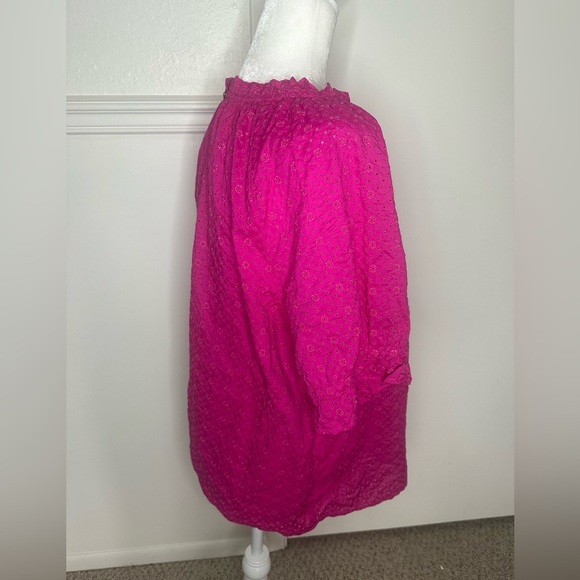 Loft Fuchsia Pink Eyelet Ruffle Top size L - Picture 5 of 11